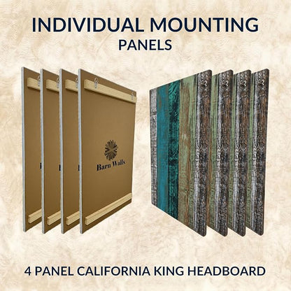 Barn Walls Wood Plank Headboard - California King Size Urban Industrial Wall Mounted, Linear Color Overlay White Mint Turquoise & Pale Green on Black Barrel Deep Stain, Real Wood Accent