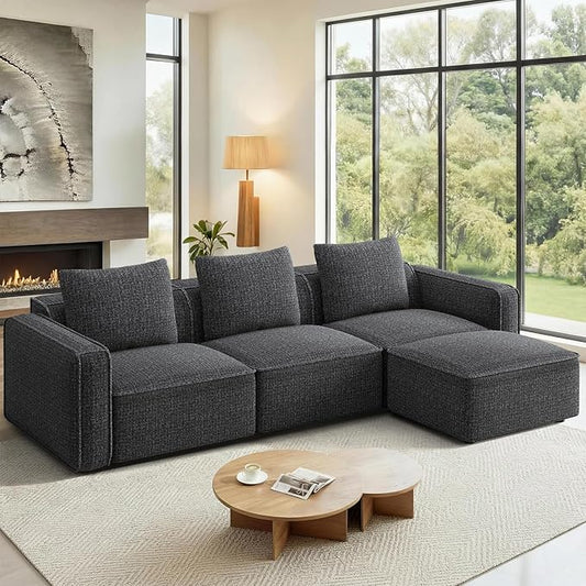 Welzona 103" Sectional Couch, Locked-in Modular Sectional Sofa, Wood Frame Couches for Living Room, 22" Deep Seat L Shaped Couch with Ottoman Chenille Cloud Sofa Tool-Free Setup Sofas for Living Room