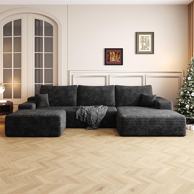 AUGOP 108" Sectional Couches for Living Room Modern Modular Sofa with L-Shape Couchs Upholstered Boneless Couch Deep Seat Sectional Couch with Chaise (Black, Right Facing Chaise+2Seaters+1Ottoman)
