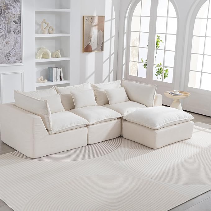 Boneless Couch Sectional Sofas Cloud Couches for Living Room | 102.3'' Modern Modular Cloud Sofa with Pillows and Ottoman for Bedroom