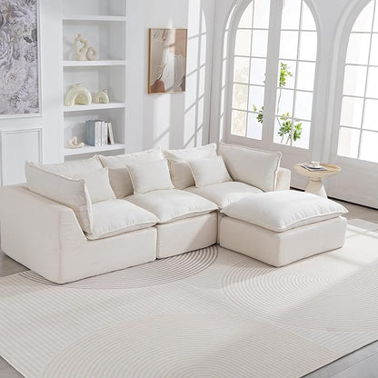 Boneless Couch Sectional Sofas Cloud Couches for Living Room | 102.3'' Modern Modular Cloud Sofa with Pillows and Ottoman for Bedroom