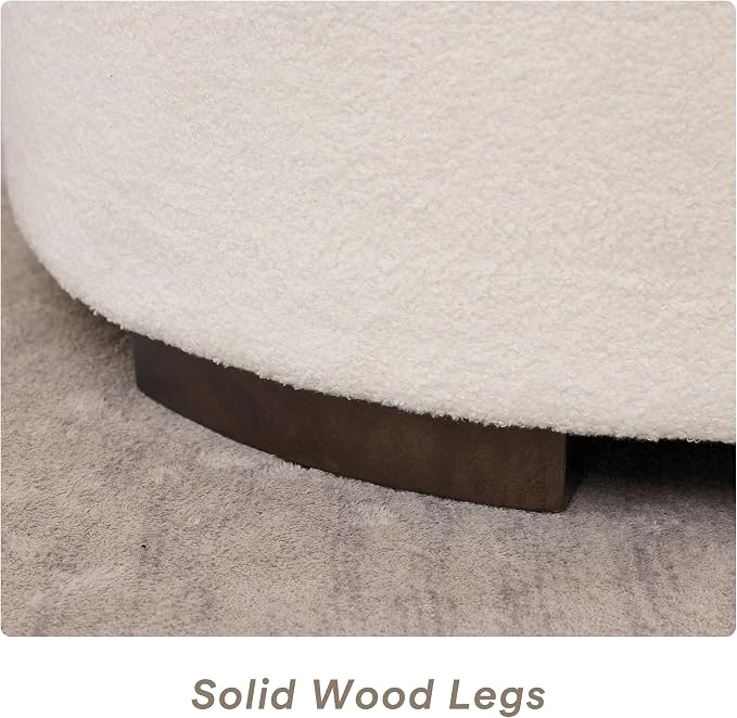 29.5 Inch Round Storage Ottoman Coffee Table,Modern Circle Coffee Table with Storage with Removable Lid Top and Solid Wood Legs,Large Round Ottoman for Bedroom,Living Room,Teddy Fleece,Beige
