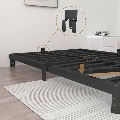 ITIMIDI 4 Inch Queen Bed Frame No Box Spring Needed, Platform Bed Frame with Metal Gaskets, Heavy Duty Steel Slat Support, Anti-Slip Mattress Stopper, Round Corner Leg, Easy Assembly, Black
