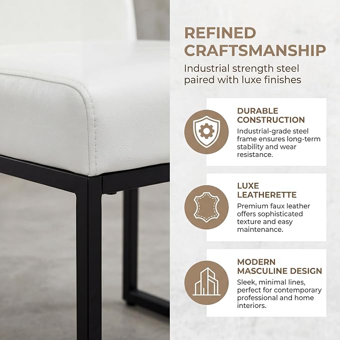 HNY Modern Dining Chairs Set of 6, Upholstered Leather Dining Room Chairs with Ergonomic Back & Metal Frame for Home, Kitchen, Apartment, White