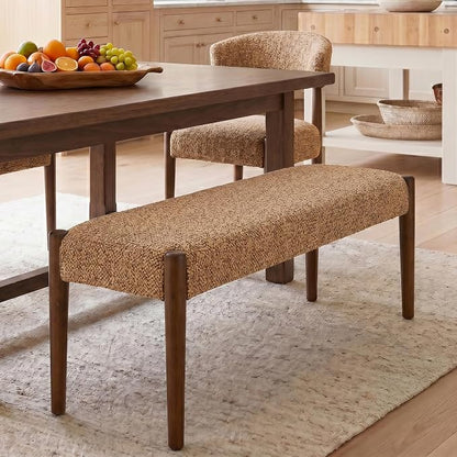 Usaint 42" End of Bed Bench, Modern Upholstered Bedroom Bench with Rubberwood Legs, Entryway Bench with Cushion, Dining Bench for Living Room, Bedroom, Orange with Walnut Leg