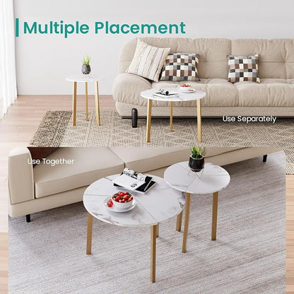 SUNBURY Coffee Table Nesting White Set of 2, Round Coffee Table 23.6", Side Tables for Living Room Bedroom Balcony Yard