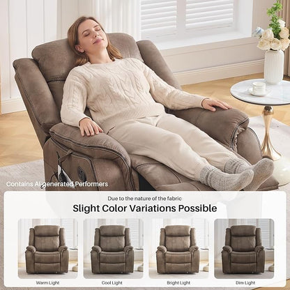 Massage Recliner Chair with Heat, Faux Leather Recliner Chairs for Adults, 39" Wide Manual Reclining Ergonomic Lounge Chair, Overstuffed Wall Hugger Recliners for Living Room, Nut Brown