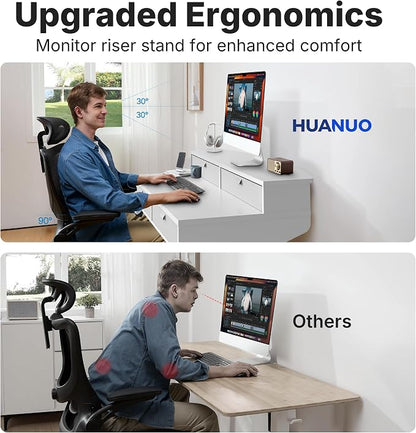 HUANUO 32 X 20 inch Electric Standing Desk with 4 Drawers, Adjustable Height Sit Stand Home Office Desk, C-Clamp Mount Compatible, Ergonomic Stand up Desk with 4 Preset Heights, White