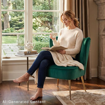 DUOMAY Modern Accent Chair Set of 2 Velvet Slipper Chair with Gold Legs Wingback Side Chair for Living Room Bedroom Entryway Small Corner Chair for Space Saving, Green