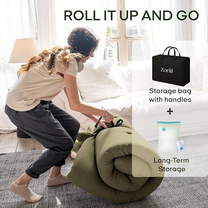 ZonLi Japanese Floor Futon Mattress Twin Size 75"x 39", 100% Cotton Cover 2.5'' Thicken Tatami Mattress, Foldable Sleeping Pad, Portable Dormitory Tatami Mat, Roll Up Floor Lounger Bed for Adult
