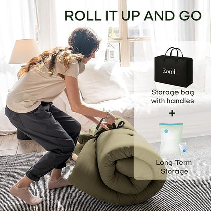 ZonLi Japanese Floor Futon Mattress Twin Size 75"x 39", 100% Cotton Cover 2.5'' Thicken Tatami Mattress, Foldable Sleeping Pad, Portable Dormitory Tatami Mat, Roll Up Floor Lounger Bed for Adult