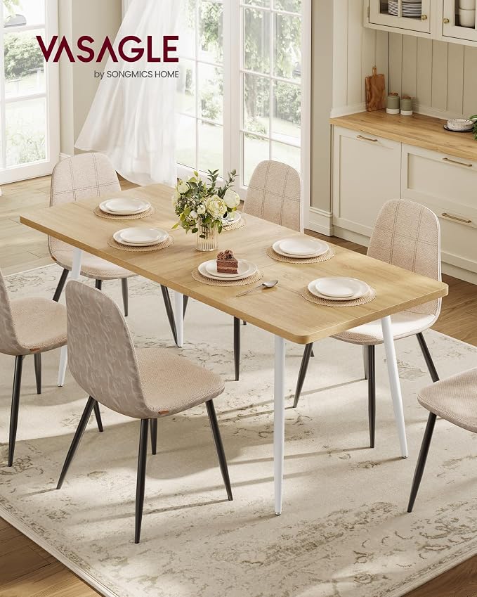 VASAGLE 70.9" Dining Table for 6-8 People, Modern Kitchen Table, Heat-Resistant Tabletop, Quick Assembly, for Dining Room, Golden Oak and Cloud White, Island Collection UKDT108Y101S