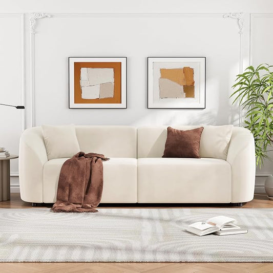 Christopher Knight Home 87.50" Velvet Curved Oversized 2 Seater Sofa, Upholstered Couch Chair, Soft Seating Lounge Sofa, Cozy Loveseat with Armrest, Reading Loveseat for Living Room, Home Rest, Cream