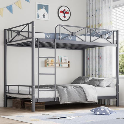 Garvee Metal Bunk Bed Twin Over Twin, Industrial Bunkbeds Heavy Duty Bed with Safety Guard Rails and Space-Saving Design, Steel Bed for School, Bedroom, Grey