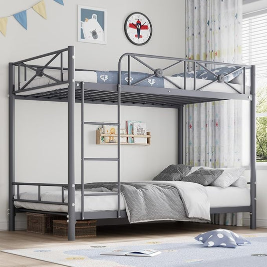 Garvee Metal Bunk Bed Twin Over Twin, Industrial Bunkbeds Heavy Duty Bed with Safety Guard Rails and Space-Saving Design, Steel Bed for School, Bedroom, Grey