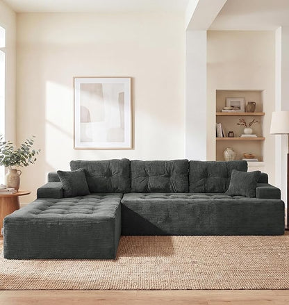 Hobestluk Modular Sectional Sofa Couches L-Shape Couch 3 Seat Modular Sofa Memory Foam Sectional Couches for Living Room, Cloud Couch with Oversized Chaise (Charcoal Corduroy, 108", Left Hand Facing)