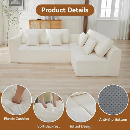 110''Modular Sectional Couches for Living Room, Cloud Boneless Compressed Sofa Right Facing Chaise, Oversized L Shaped 4 Seater Memory Foam Sofa, No Assembly, Chenille Beige