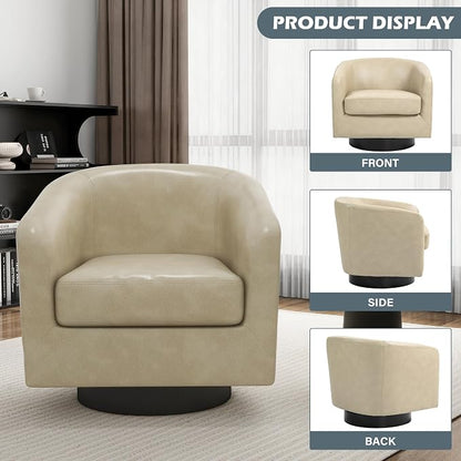 Swivel Barrel Accent Chairs Set of 2, Faux Leather Club Chair Upholstered Armchair for Living Room, Modern Arm Chair Small Single Sofa Bedroom Side Reading Seat - Cream