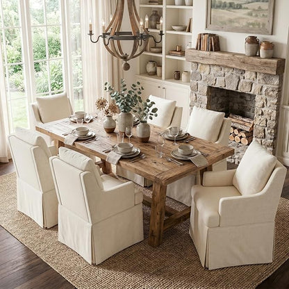 UVV Upholstered Dining Chairs Set of 6, Modern Kitchen Chair Dining Room Chair with 4 Casters, Linen Armchair for Bedroom Reading Room Living Room, Beige