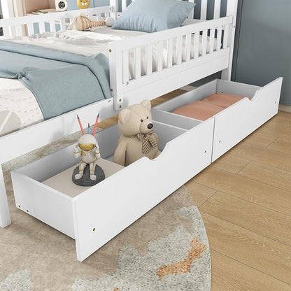 Kids Twin Size Bed Frame with Storage Drawers, Wood Twin Bed Frames for Kids, Twin Bed Frame with Headboard and Footboard for Boys Girls, No Box Spring Needed,White