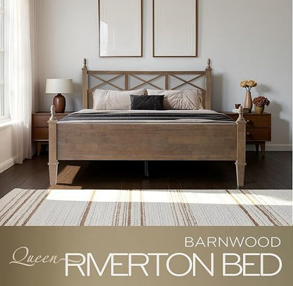 Queen Size Platform Bed Frame, Solid Wood with Headboard & Footboard, Center Metal Legs, 12 Strong Slatted Base, Anti-Noise & Slip-Free, Easy Assembly, No Box Spring Needed, Barnwood Finish RIQ-30