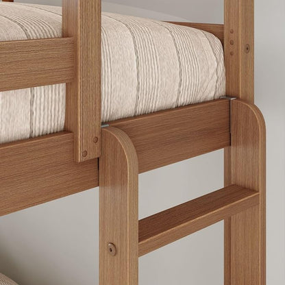 Grain & Grove Bear Twin Over Full Bunk Bed, Sturdy Bunk Bed Frame for Kids, Plywood Bunk with Ladder, Guardrail, and Slats, No Box Spring Required, Oak Embossed Pecan