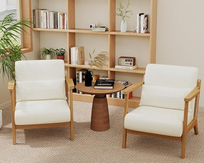 Modern Accent Chair and Ottoman Set, Mid-Century Faux Leather Upholstered Lounge Armchair with Solid Wood Frame & Comfortable Cushion for Living Room, Bedroom, Balcony, Beige