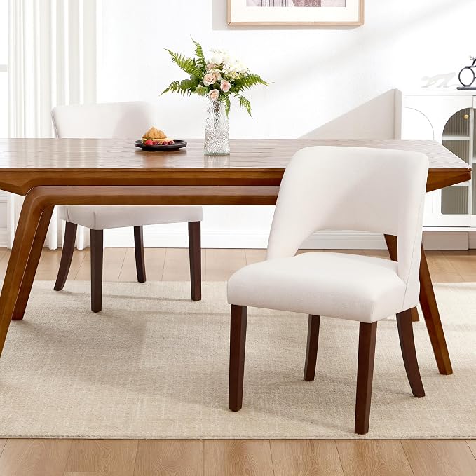 Dining Chairs Set of 2,Modern Linen Dining Room Chairs with Thick Cushions,Upholstered Kitchen Dining Room Chairs for Dining Living Room Beige