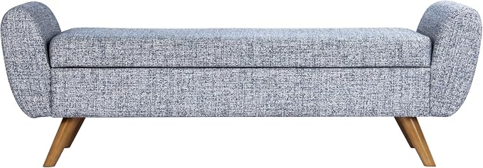 HomePop 60" Modern Storage Bench with Wood Legs - Blue Gray Woven Fabric