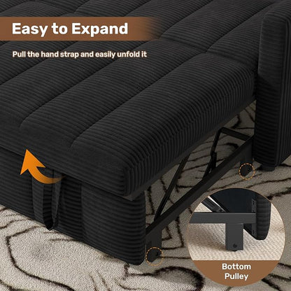 Nebuaegis Sleeper Sofa Bed,3-in-1 Convertible Pull Out Couch with Adjustable Backrest for Living Room,Loveseat Sofa Bed with Side Pockets,Easy Assembly,Black,1 PCS