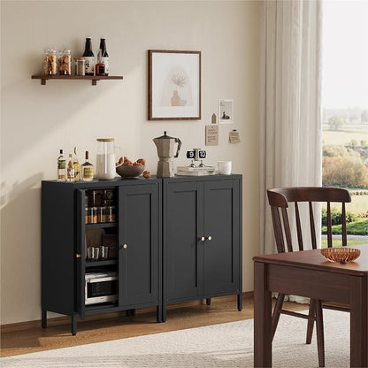 Metal Bathroom Cabinet, Small Floor Storage Cabinet, Freestanding Sideboard with 2 Adjustable Shelves for Living Room, Dining Room