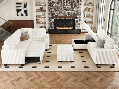Belffin Corduroy Fabric Loveseat Module for Modular Sectional Couch for Living Room 2 Seater Modular with Storage Beige Couch