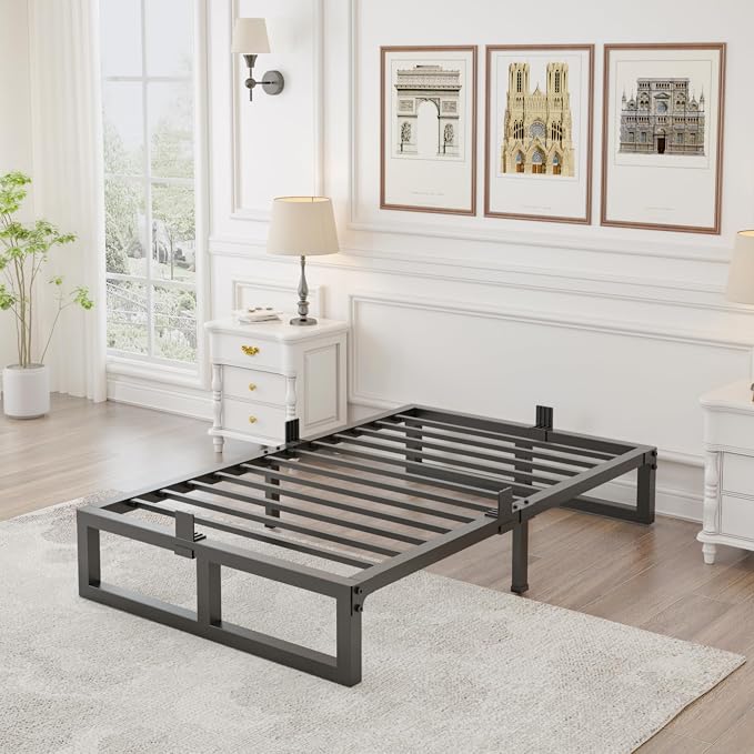 Yitong Angel 10 inch Twin Bed Frame Low Profile Metal Platform Frames with Mattress Slide Stopper,Heavy Steel Slats Support,No Box Spring Needed,Noise Free,Non-Slip,Easy Assembly