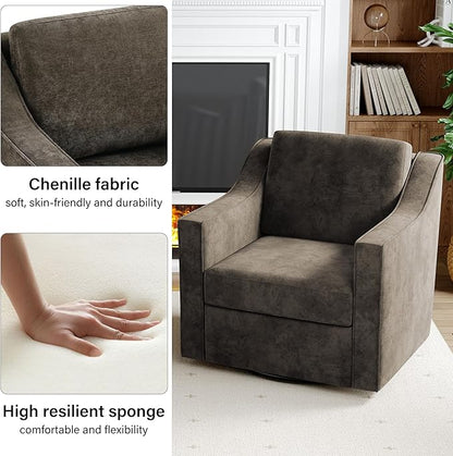 Swivel Accent Chair, Modern Round Barrel Arm Chair for Living Room, Bedroom, Comfy Club Reading Chairs for Adults (Chenille Light Coffee, Set of 2)