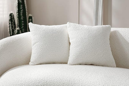 KEIKI 103" Boucle Half Moon Curved Sectional Sofa with 4 Throw Pillows, Modern Style 5-Seater Teddy Fleece Leisure Couch with Curved Backrest, Easy Assembly, for Apartment, Living Room, Bedroom, White