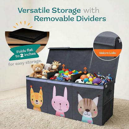 SoftOwl Extra Large Toy Storage Organizer with Lid - Sturdy, Collapsible Toy Chest Storage Box with Cute Design - Toys Bin with Dividers for Kids, Boys, Girls, Nursery, Bedroom, Play room 37"x16"x14"