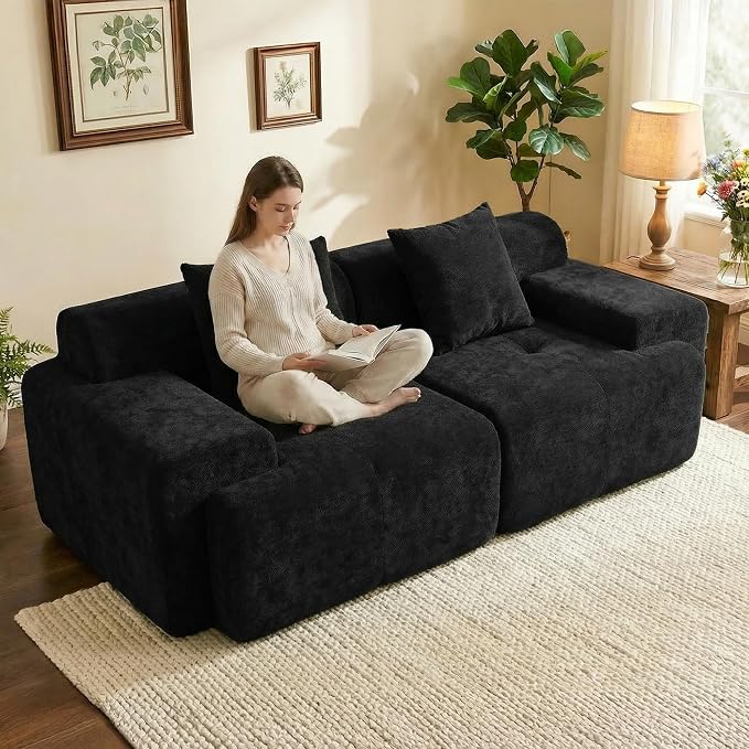 83.5" Boneless Loveseat Couch, 30" Deep Seat Modular Sofa, Cloud Comfy Couches for Living Room, Apartment, Bedroom, No Assembly Required (Dark Gray)