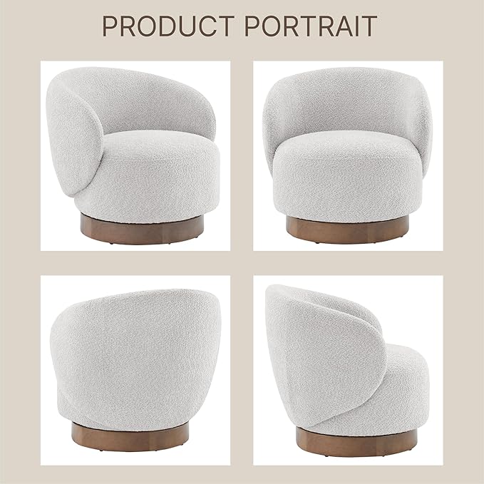 KISLOT Swivel Accent Chair Round Barrel Armchair Upholstered Performance Fabric for Living Room Bedroom Waitingroom,1 Box,Light Grey
