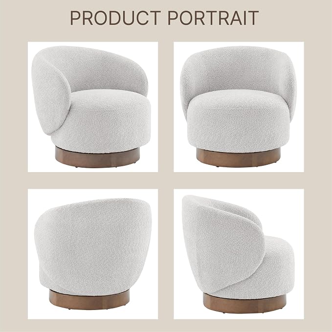 KISLOT Swivel Accent Chair Round Barrel Armchair Upholstered Performance Fabric for Living Room Bedroom Waitingroom,2 Box,Light Grey