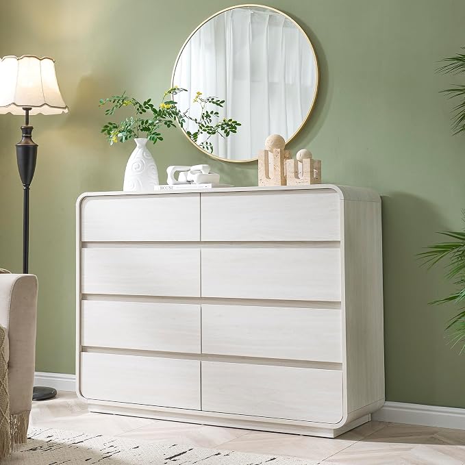 Standifurno 47’’ Wide Dresser with 8 Drawers, White Chest of Drawers with Deep Drawers & Handleless, Wooden Storage Organizer for Bedroom, Living Room, Hallway