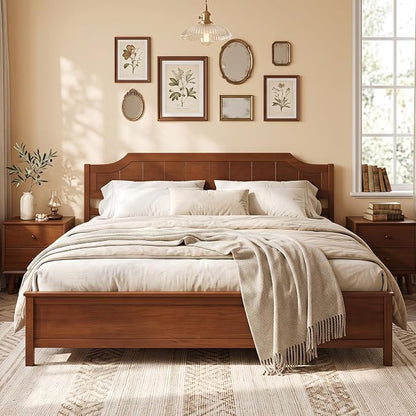 Giantex King Size Wooden Bed Frame with Headboard, Wood Slat Support | Farmhouse Platform Bed with Heavy Duty Mattress Foundation, Under-Bed Storage, No Box Spring Needed, Easy Assembly (Walnut)