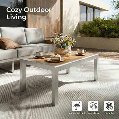 ZANDOR Aluminum Outdoor Patio Furniture-Armchair with Table,Sliver | Rustproof,High weight capacity,Water-repellent,Washable Cover,All-Weather Resistant,Easy clean,for Poolside Backyard Deck