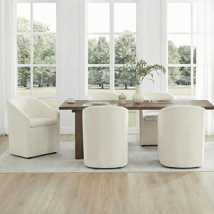KISLOT Upholstered Dining Chairs Set of 4 with Casters, Modern Side Barrel Armchair with Washable Slipcover & Sturdy Metal Frame for Diningroom Bedroom Livingroom Reading Room, Beige Fabric