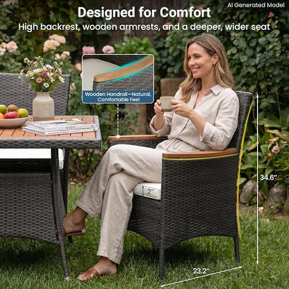 Wisteria Lane 10-Pieces Outdoor Patio Table and Chairs, Rattan Patio Table Set with Acacia Wood Tabletop, Patio Dining Furniture Set for 8 with Removable Cushions for Deck Garden Backyard, Grey