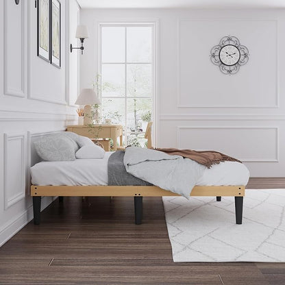 Yumori 12.9 Inch Minimalist Style Full Size Bed Frame, Wood Platform Bed with Wood Slat Support, No Box Spring Needed, Easy Assembly, Natural