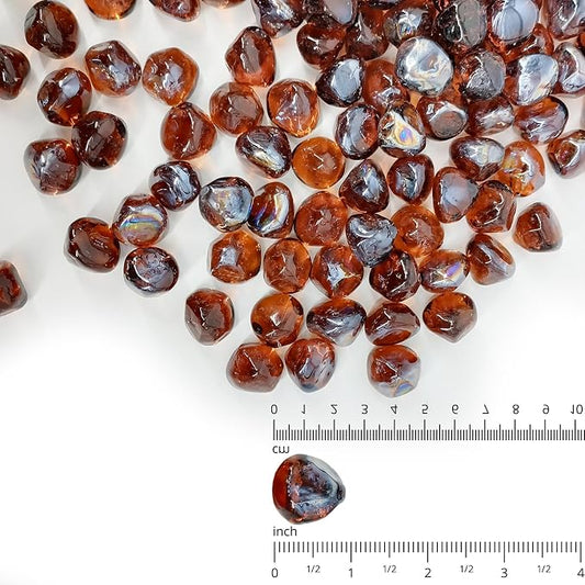 19 Pound Fire Glass Diamonds for Fire Pit 1/2 inch Tempered Glass Rocks Amber