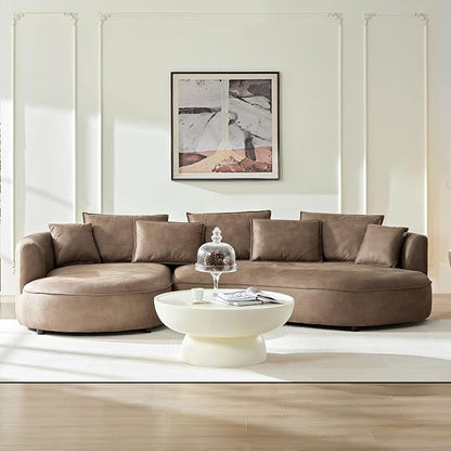 KEIKI 129" Curved Oversized Modular Leathaire Sectional Sofa with Left Chaise, 4 Pillows, 3 Back Cushion, Modern Style Comfy 5-Seater Couch, Easy Assembly, for Office, Apartment, Living Room, Brown