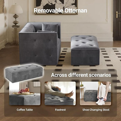 Claiks 62" Chaise Lounge Chair Indoor,Oversized Chaise Lounge for Living Room, Upholstered Boneless Chair Bed with Ottoman, Armrest and Pillows, Indoor Cloud Couch, Dark Gray