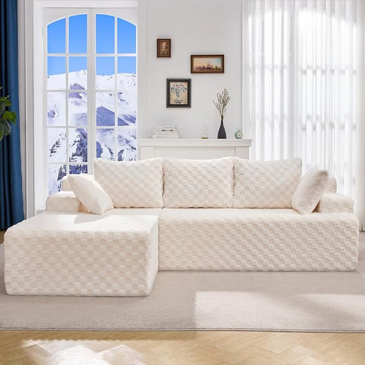 Hobestluk Boneless Couch Modular Sectional Sofa L-Shape Couch 3 Seat Modular Couch Memory Foam Sectional Couches for Living Room Furniture, Cloud Couch with Chaise Lounge (96" Left Facing Chaise)