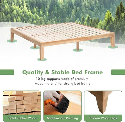 COSTWAY King Size Platform Bed Frame, 14 Inches Solid Rubber Wood Bed Mattress Foundation with Sturdy Slats Support, Easy Assembly Bed Frame for Home Hotel, No Box Spring Needed (Natural, King)